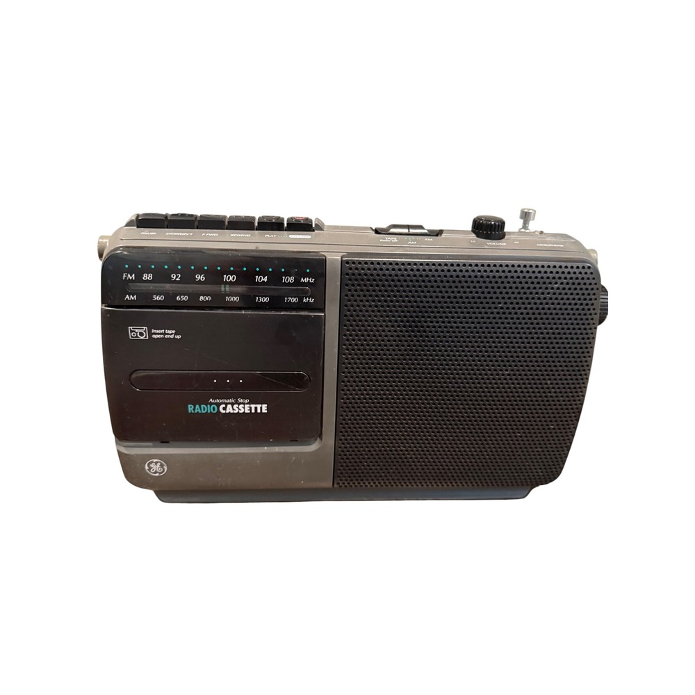 GE Portable AM FM Radio Cassette Recorder Player Grey Black Model 3-5264A